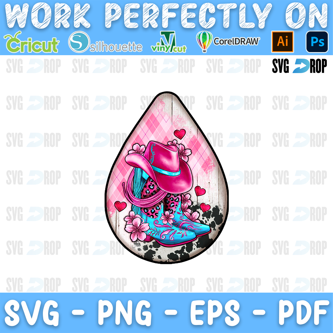 Valentines Day Cowhide Cowboy Boots Teardrop PNG