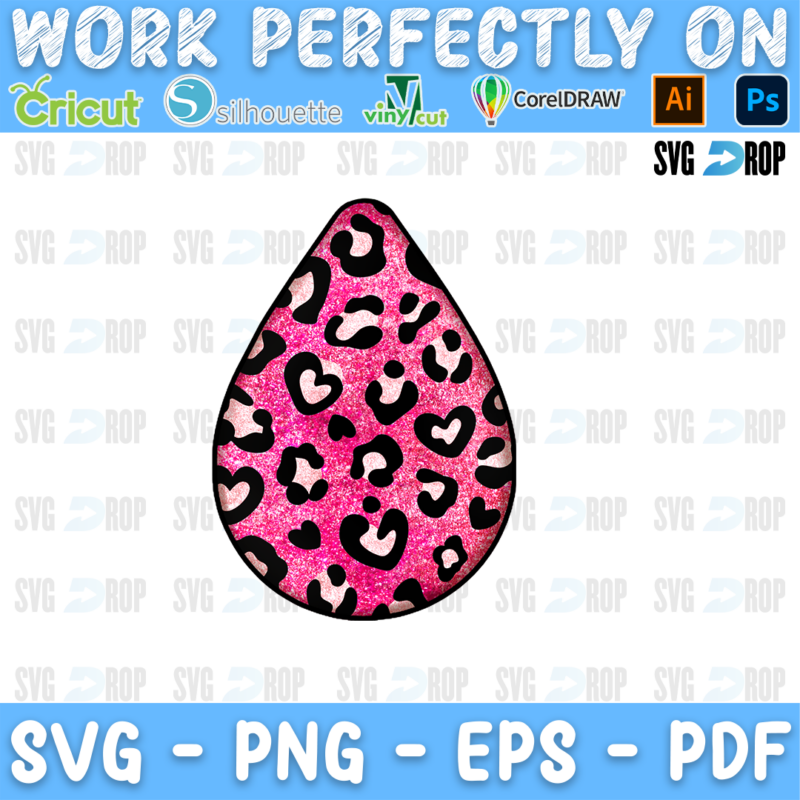 A teardrop car coaster in pink glitter leopard print. Sublimation PNG