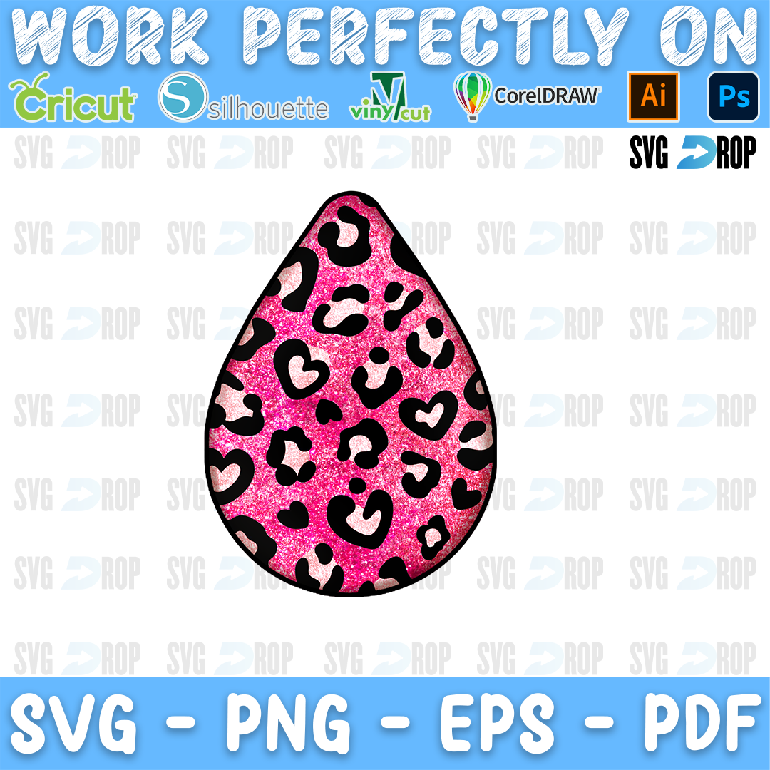A teardrop car coaster in pink glitter leopard print. Sublimation PNG