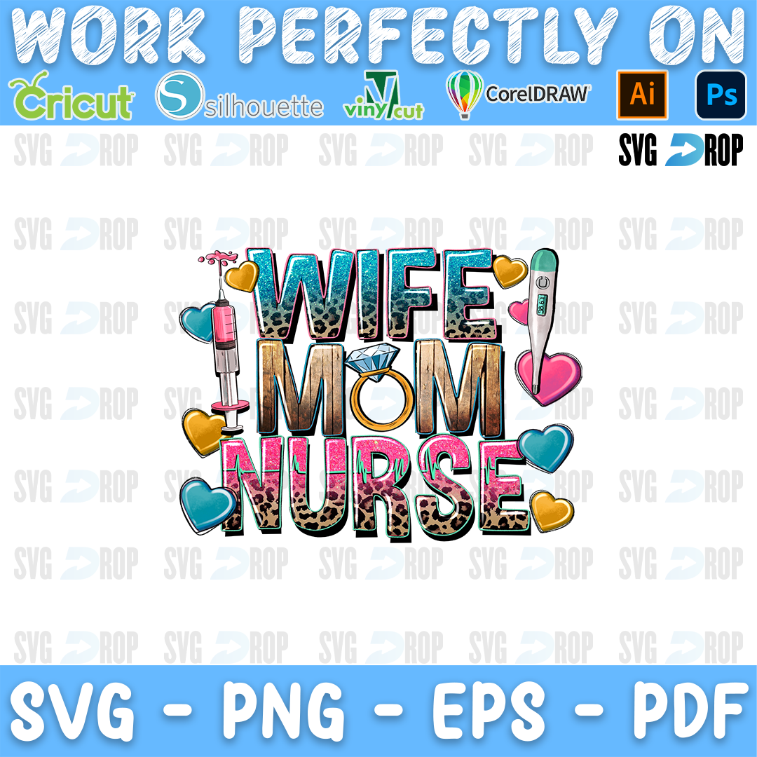Wife Mom Nurse Hearts and Ring PNG