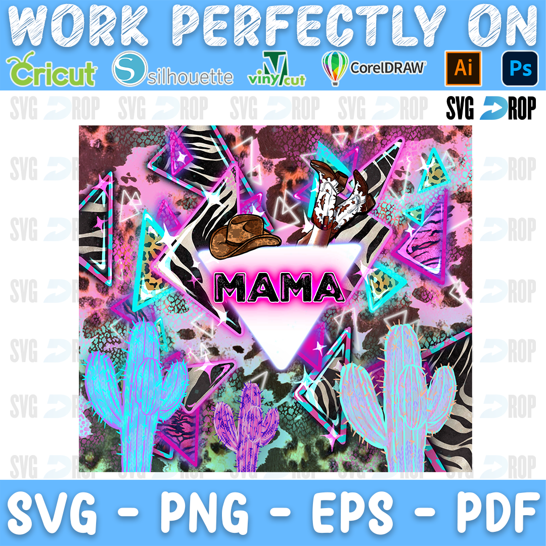 Mama Cowboy Western Animal Pattern Neon PNG