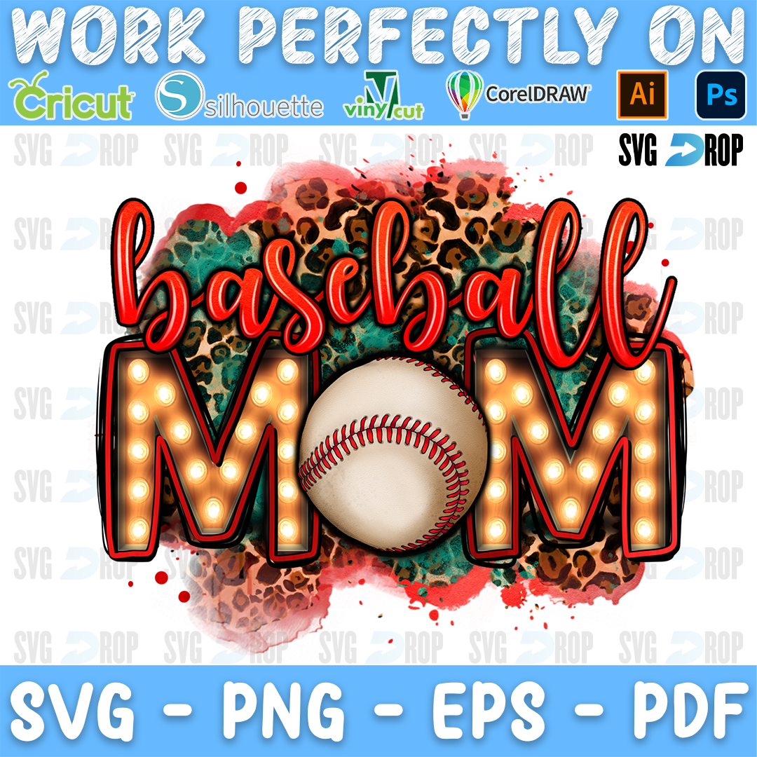 Baseball Mom Lightbulb Letters PNG