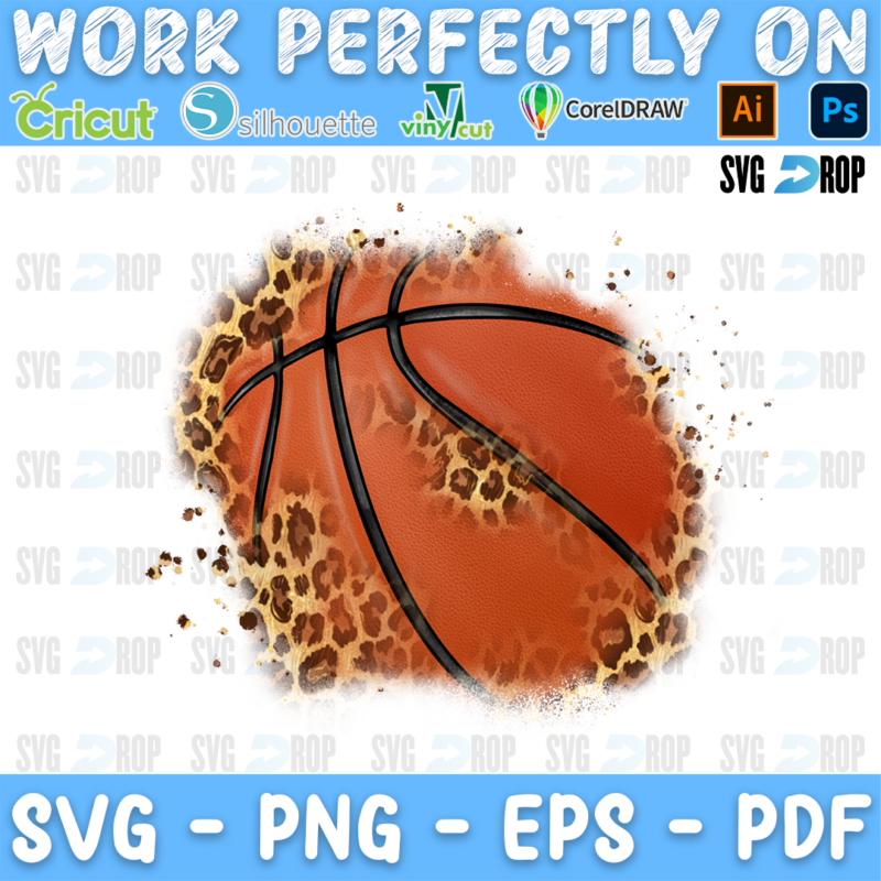 A basketball leopard patch design: an orange basketball with leopard print spots around its edges and small splatters, made. Sublimation PNG