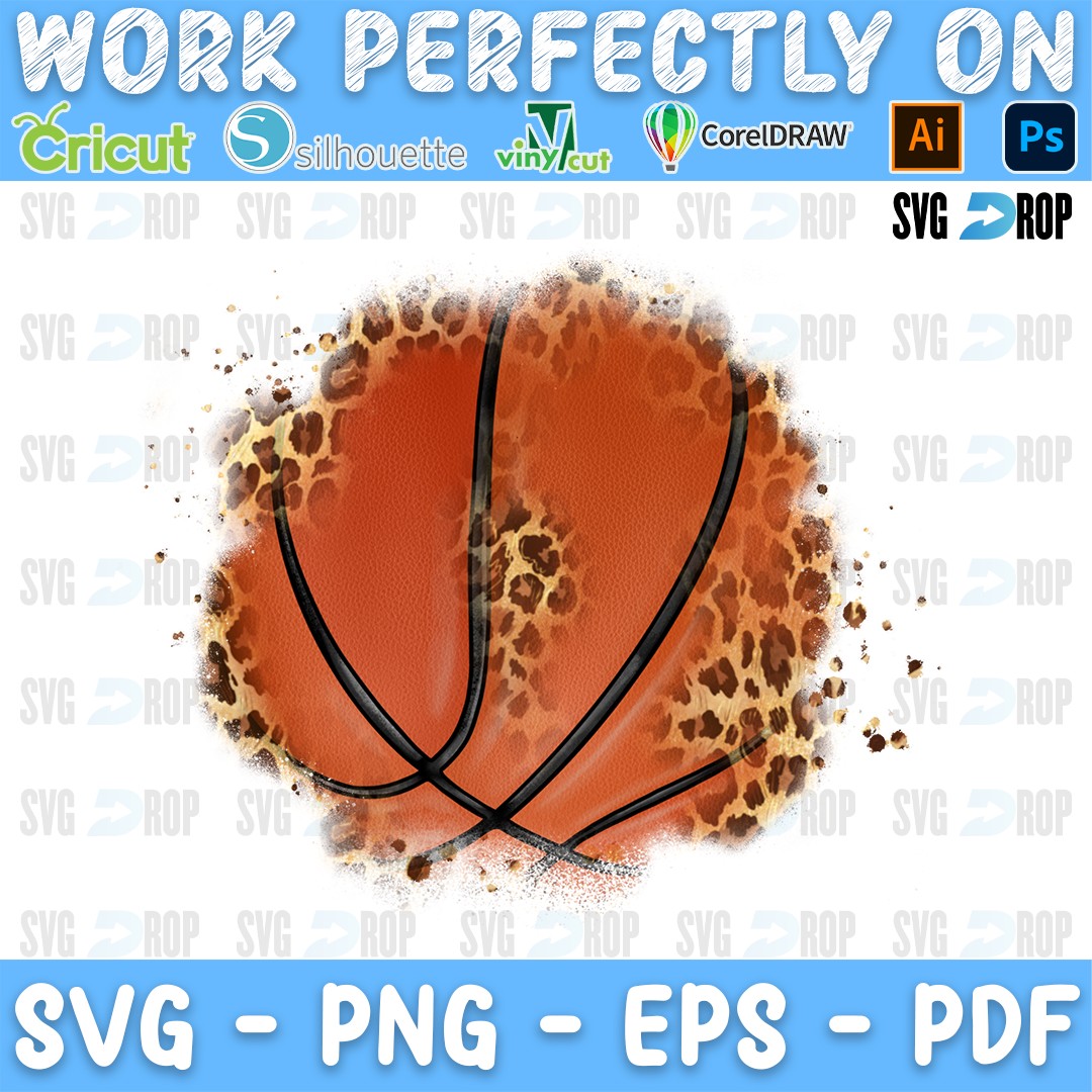 A basketball leopard patch design: a basketball with faded leopard print spots, a soft glowing edge and light splatters around it. Sublimation PNG
