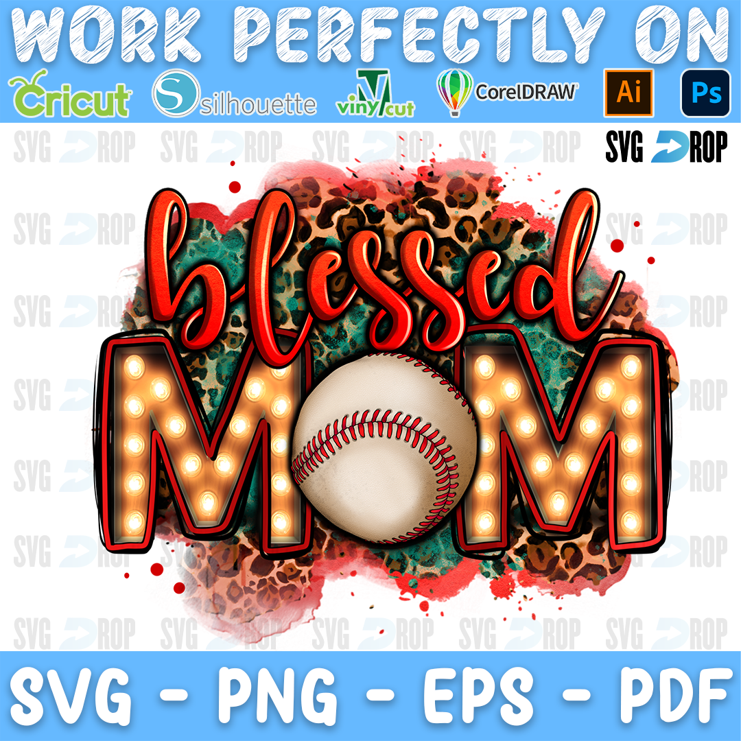 Blessed Baseball Mom Lightbulb Letters PNG