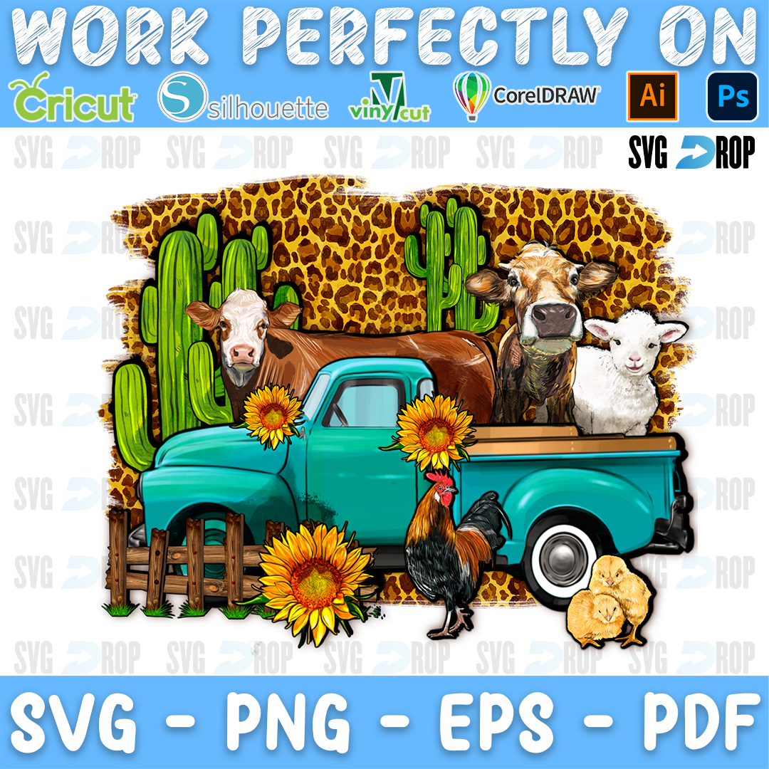Farm Animal With Farm Truck sublimation PNG