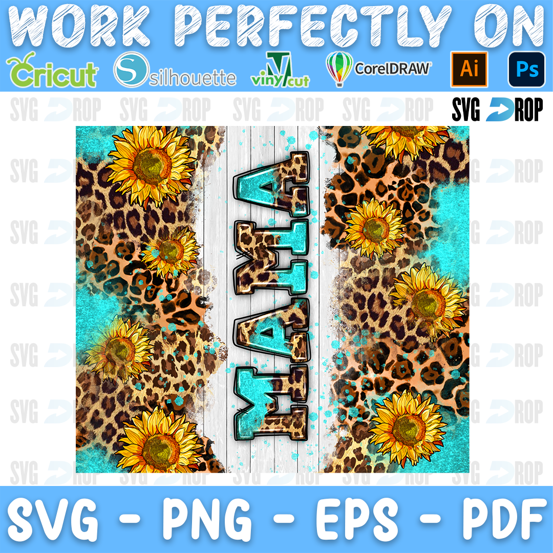 Leopard Glitter Sunflowers Mama PNG