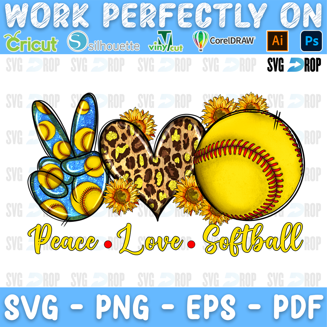 Peace Love Softball PNG