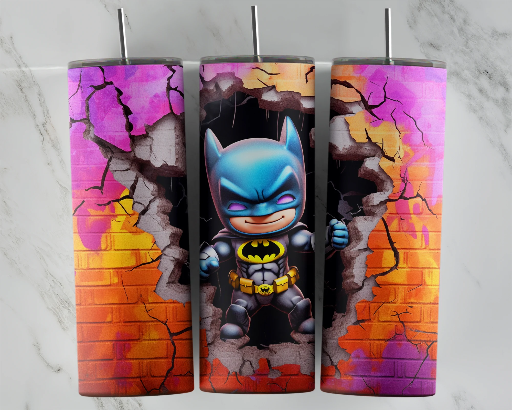 3D 3D Inflated Batman 20 oz tumbler sublimation wrap