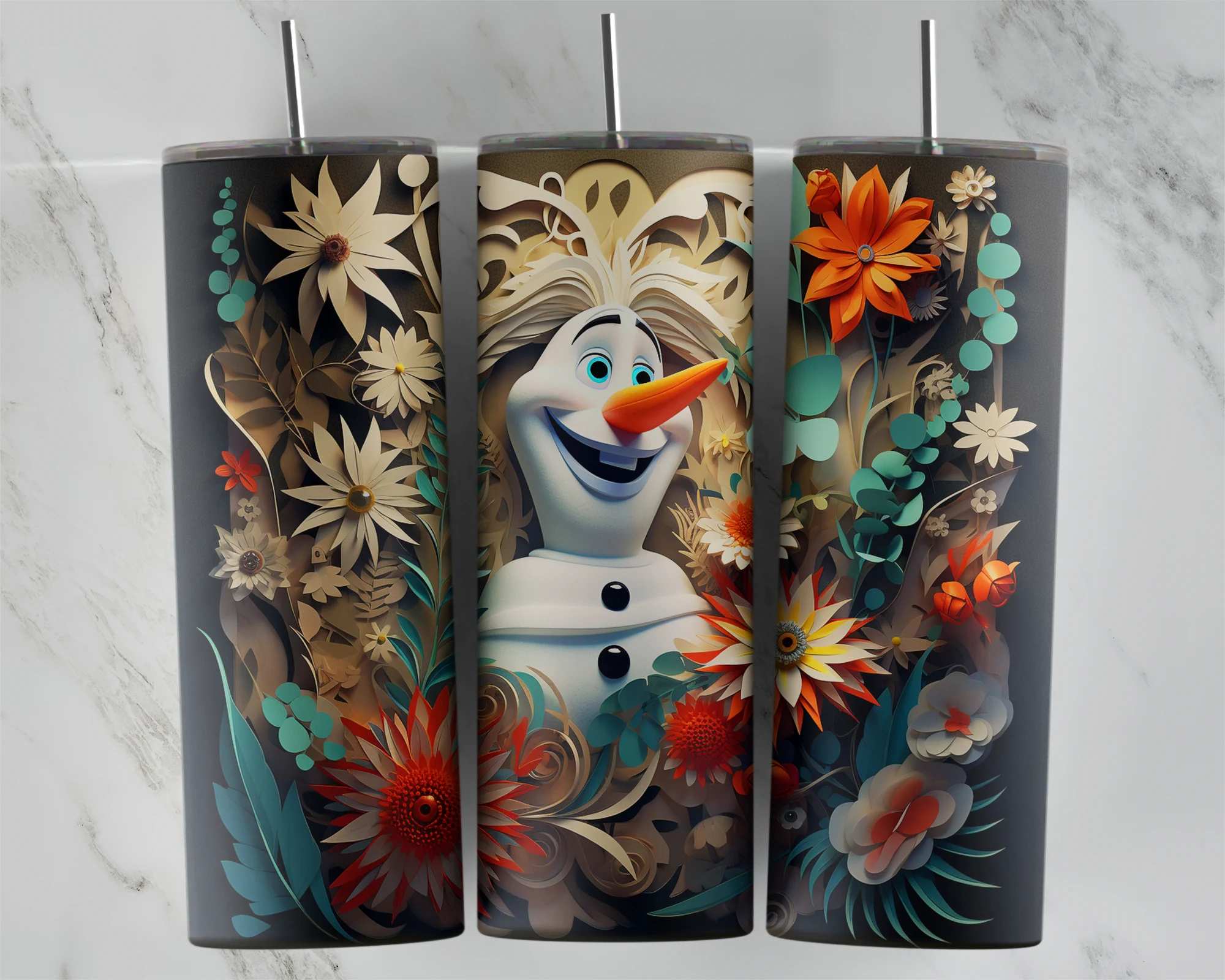 3D 3D Inflated Snowman 4 20 oz tumbler sublimation wrap