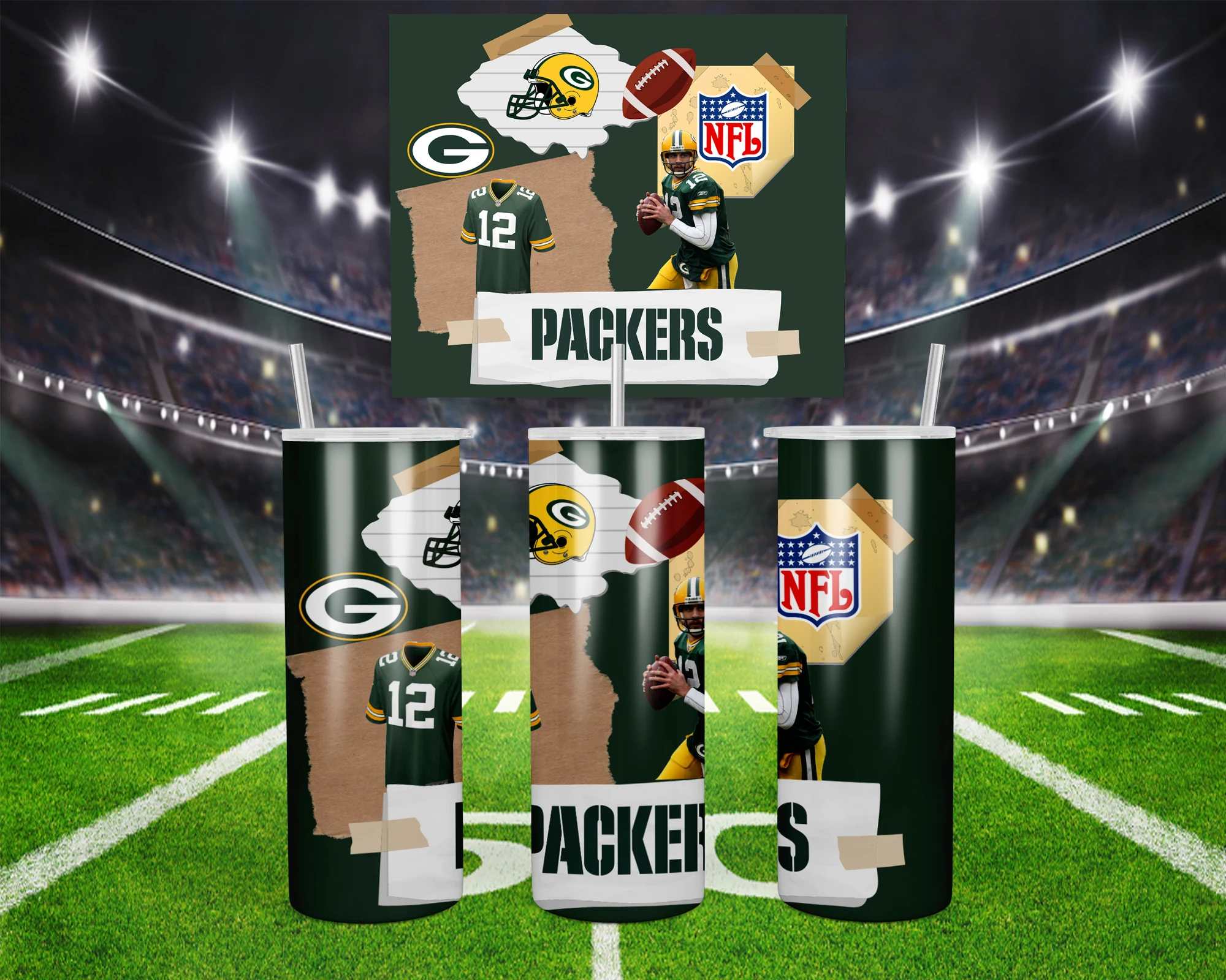 3D Green Bay Packers 20 oz tumbler sublimation wrap