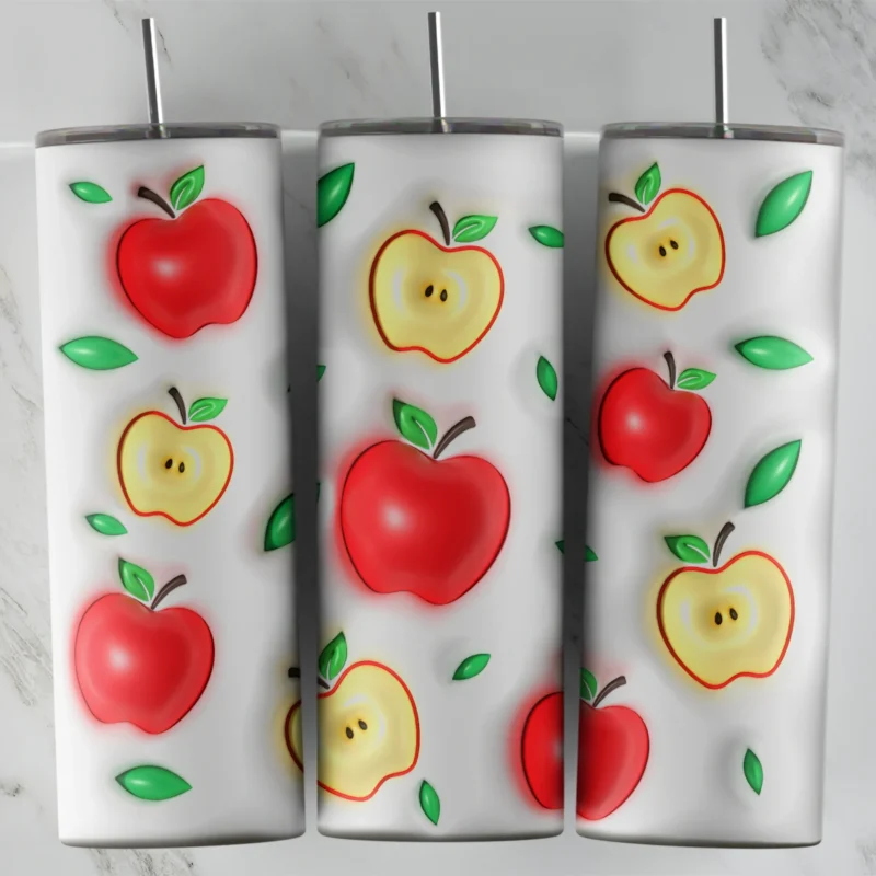 3D Inflated Apple 20 oz tumbler sublimation wrap