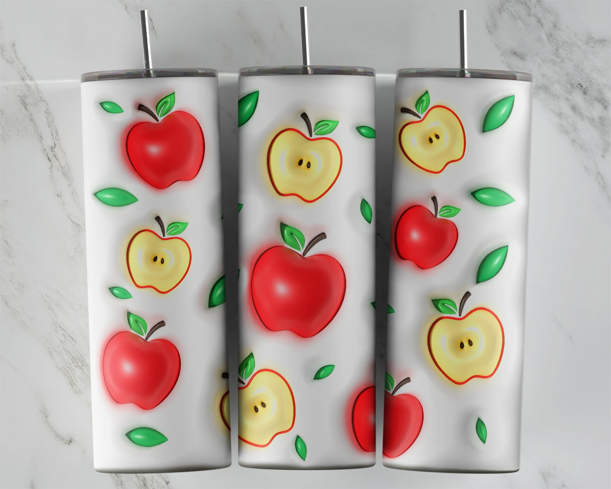 3D Inflated Apple 20 oz tumbler sublimation wrap