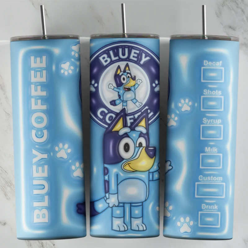 3D Inflated Bluey 3 20 oz tumbler sublimation wrap
