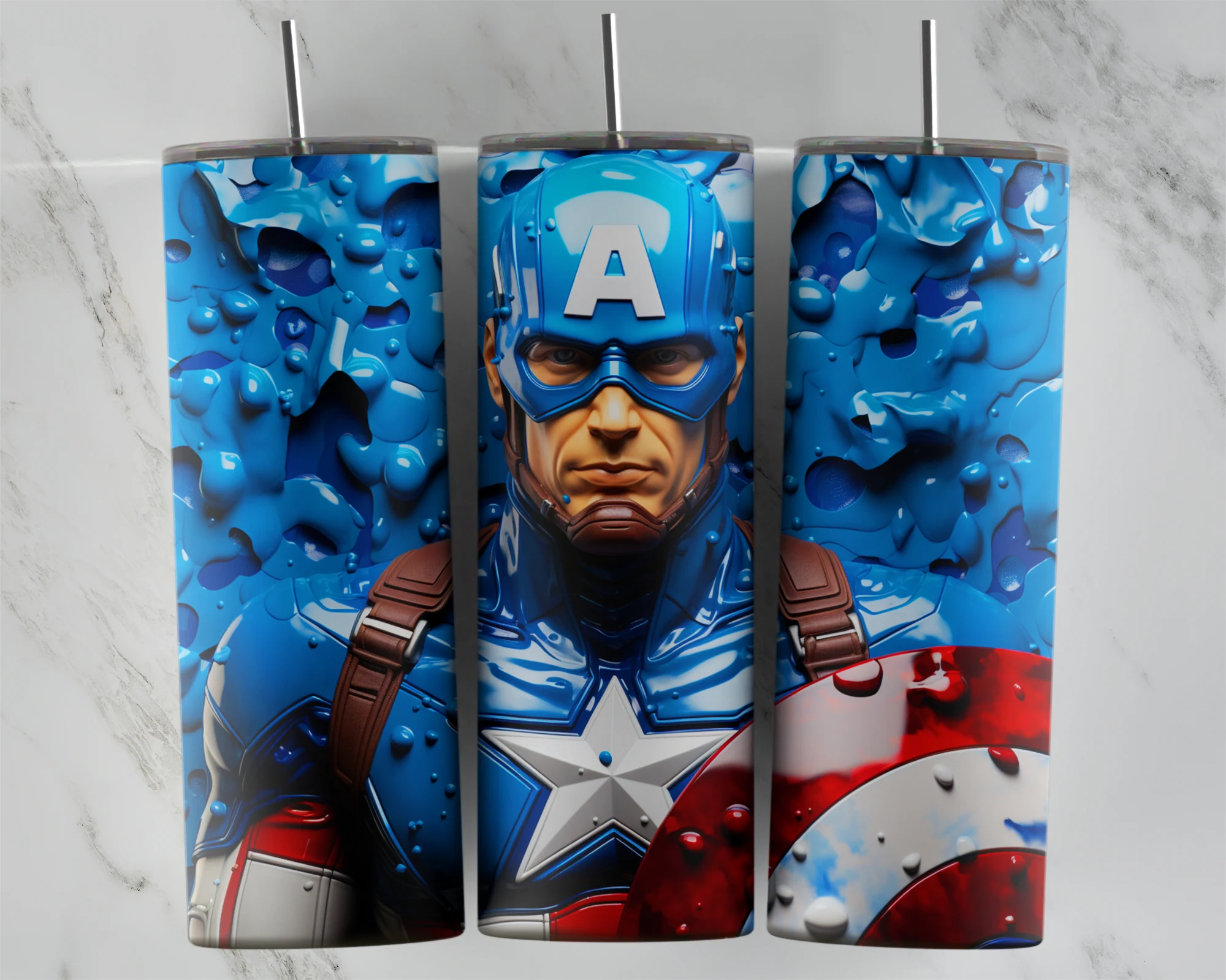 3D Inflated Captain America 2 20 oz tumbler sublimation wrap