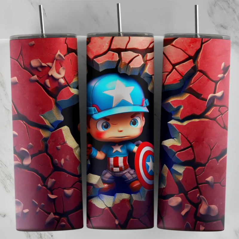 3D Inflated Captain America 3 20 oz tumbler sublimation wrap