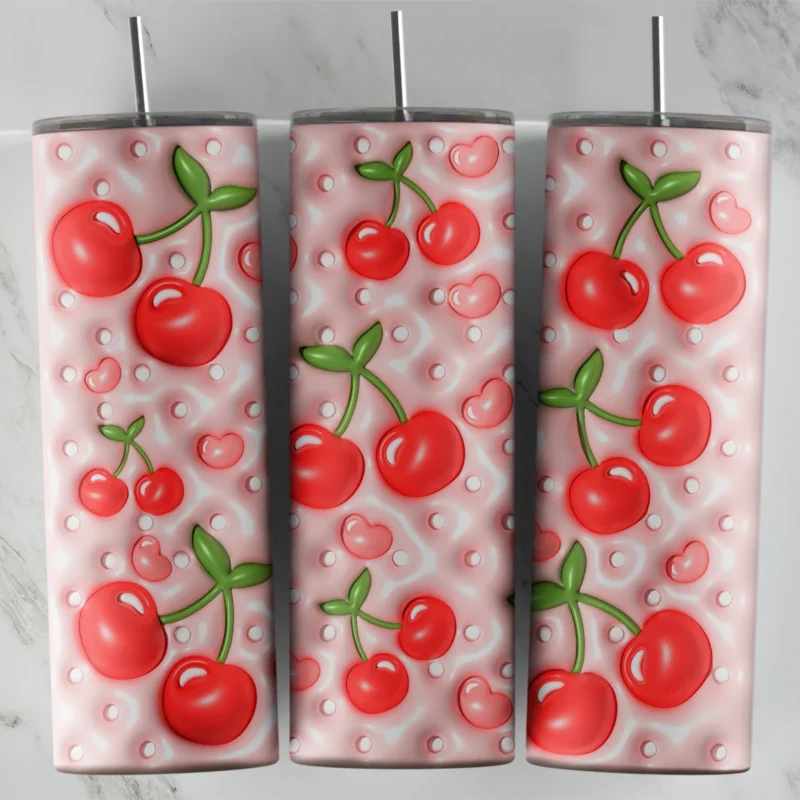 3D Inflated Cherry 20 oz tumbler sublimation wrap