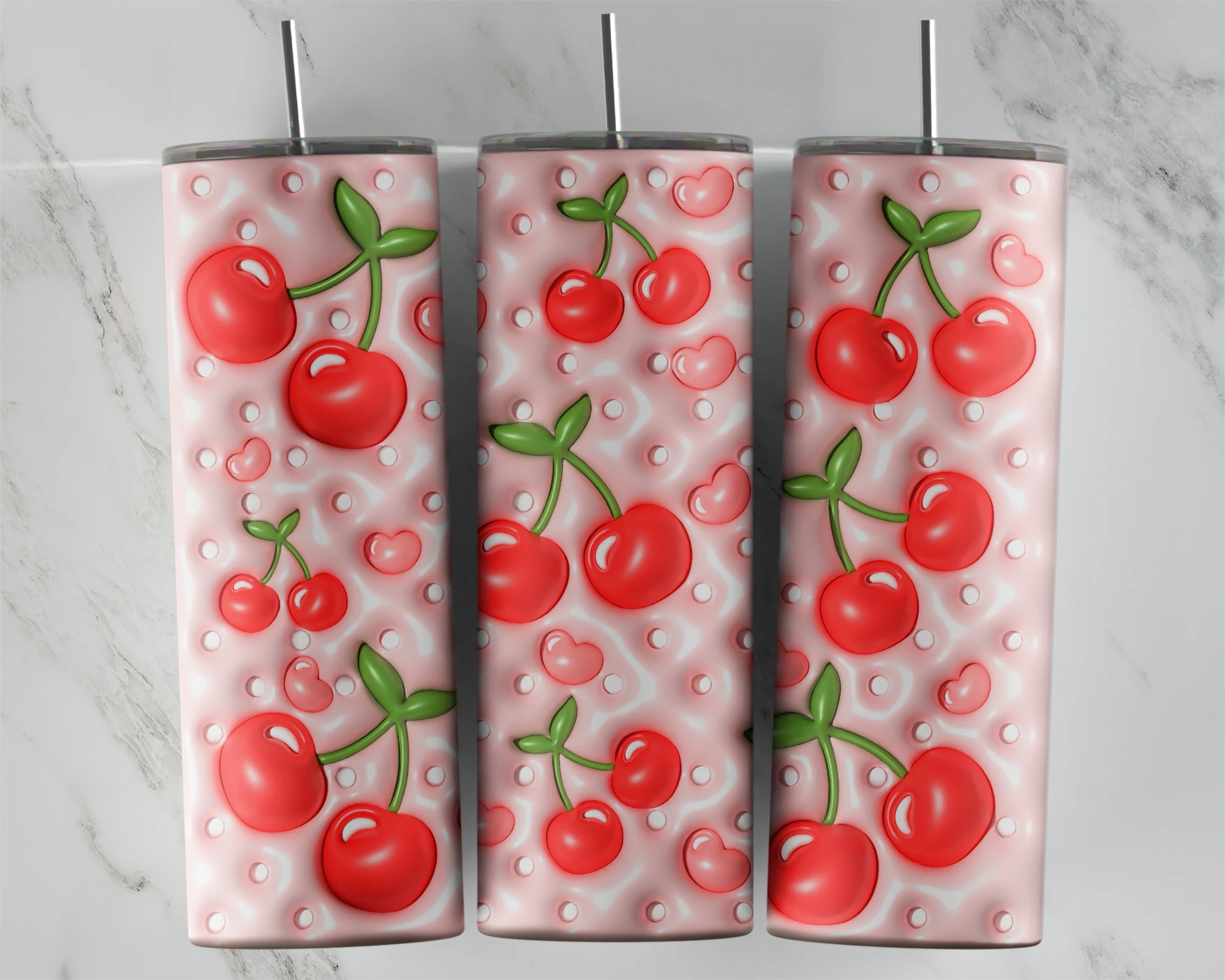 3D Inflated Cherry 20 oz tumbler sublimation wrap