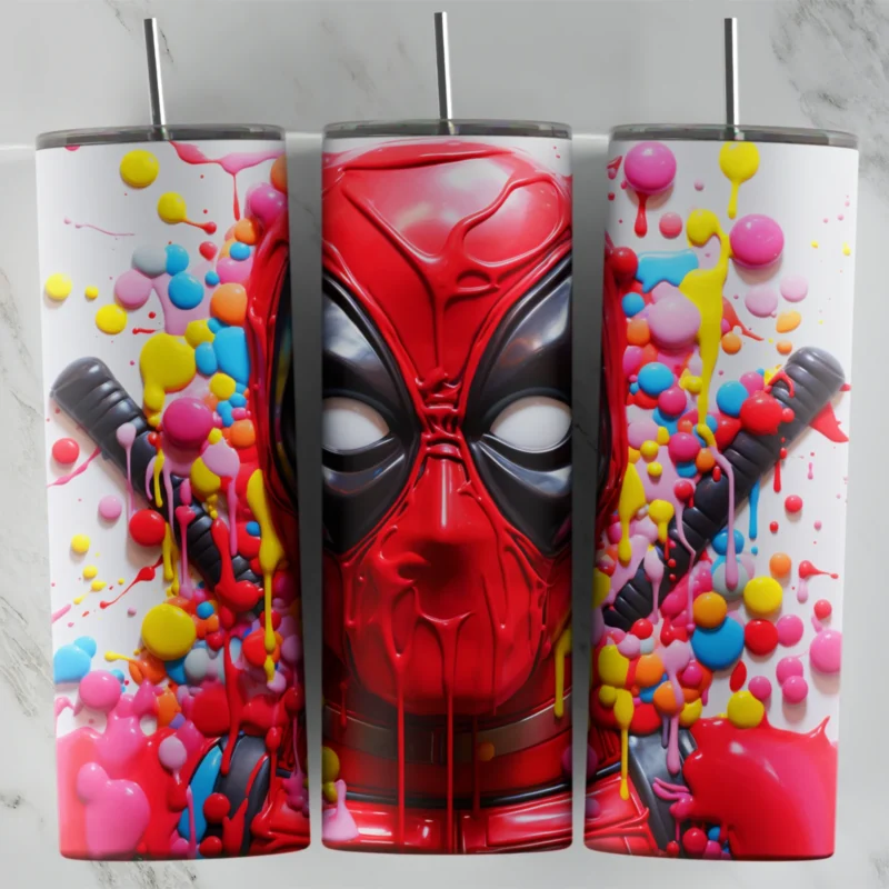 3D Inflated Deadpool 20 oz tumbler sublimation wrap