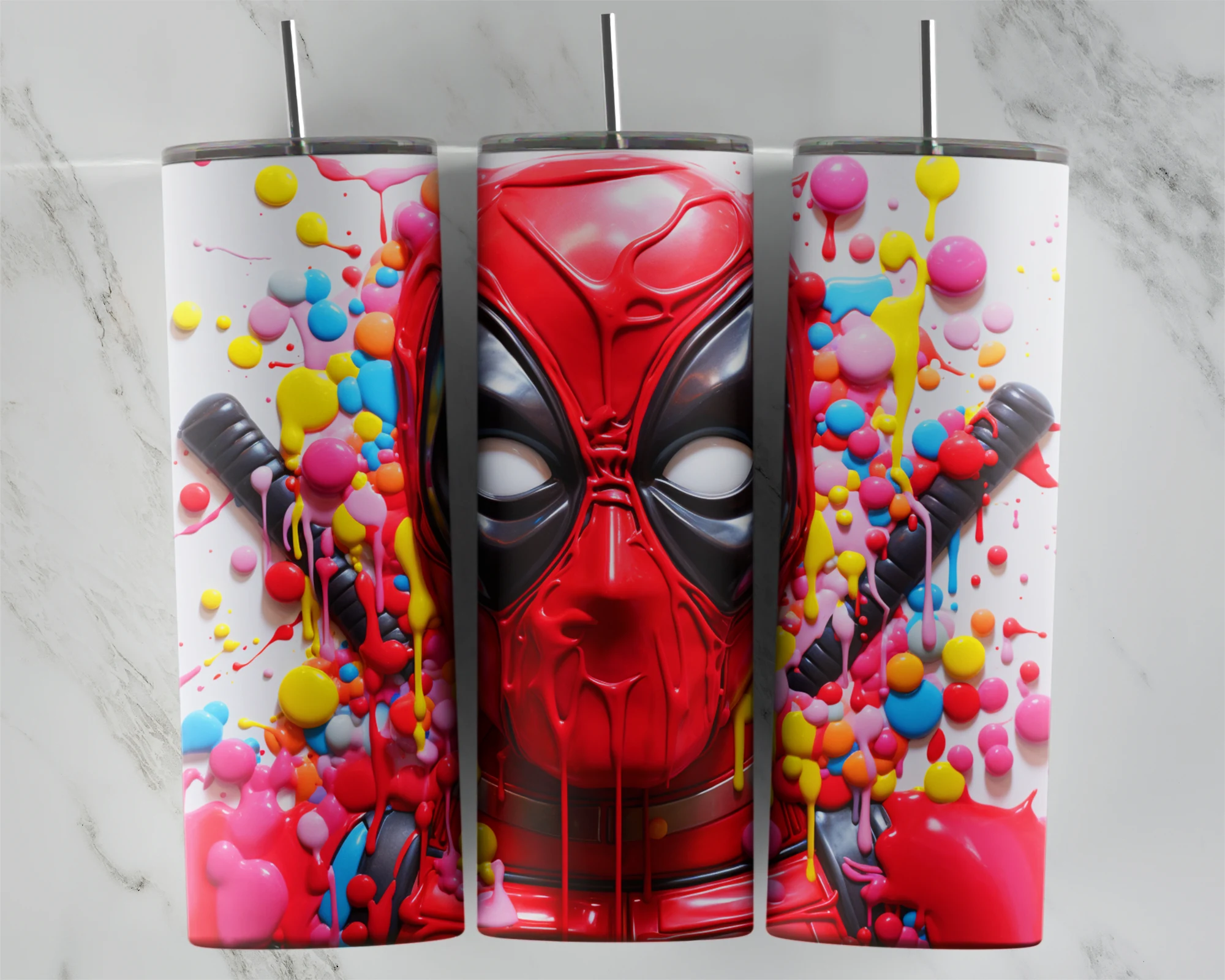 3D Inflated Deadpool 20 oz tumbler sublimation wrap
