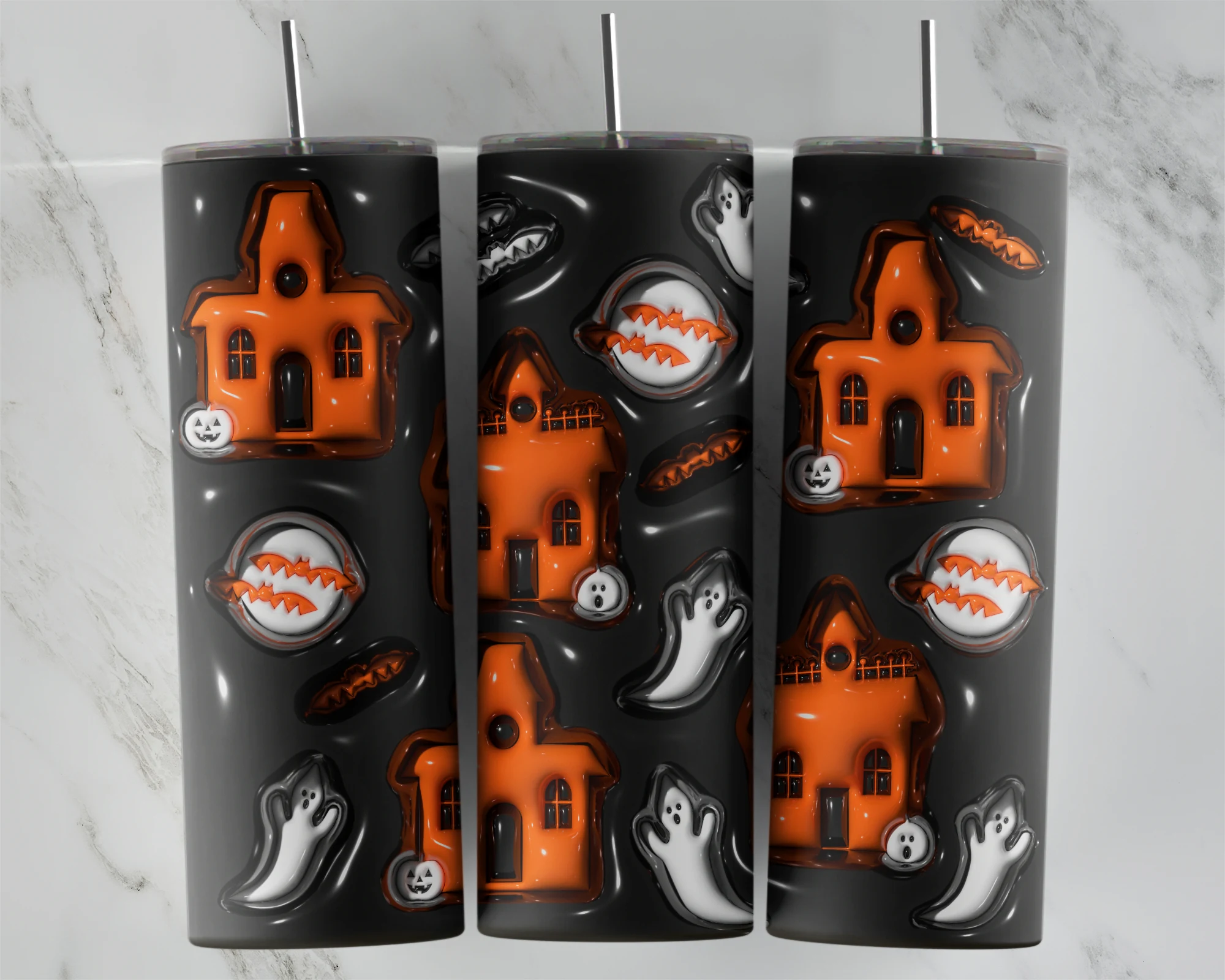 3D Inflated Haunted House 20 oz tumbler sublimation wrap
