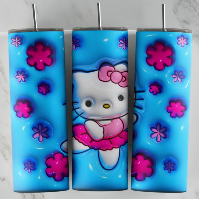 3D Inflated Hello Kitty 2 20 oz tumbler sublimation wrap