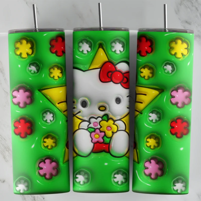 3D Inflated Hello Kitty 20 oz tumbler sublimation wrap