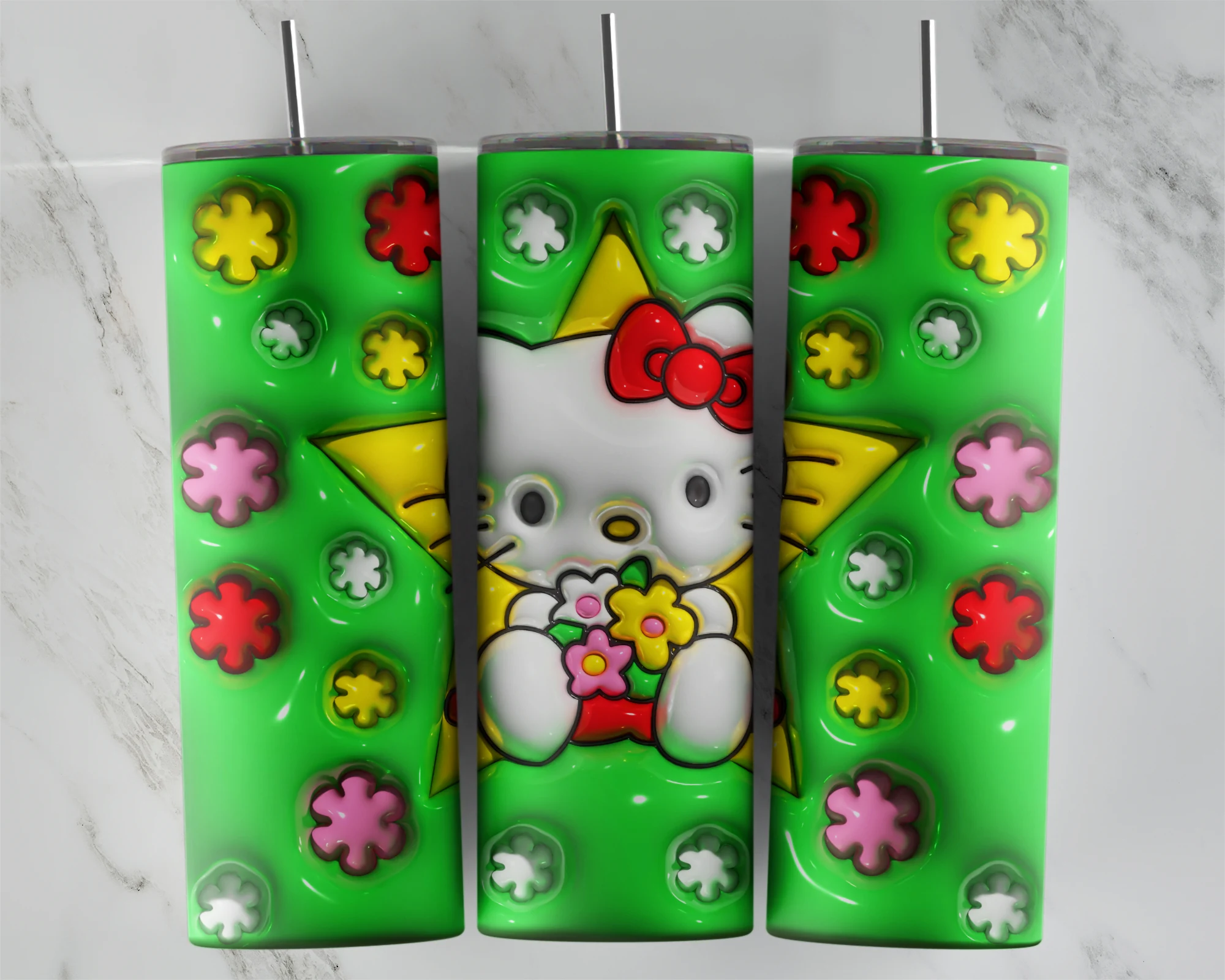 3D Inflated Hello Kitty 20 oz tumbler sublimation wrap