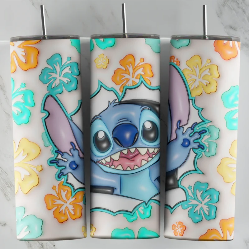 20 Oz 3D Inflated Lilo Stitch 2 Tumbler Cup Design