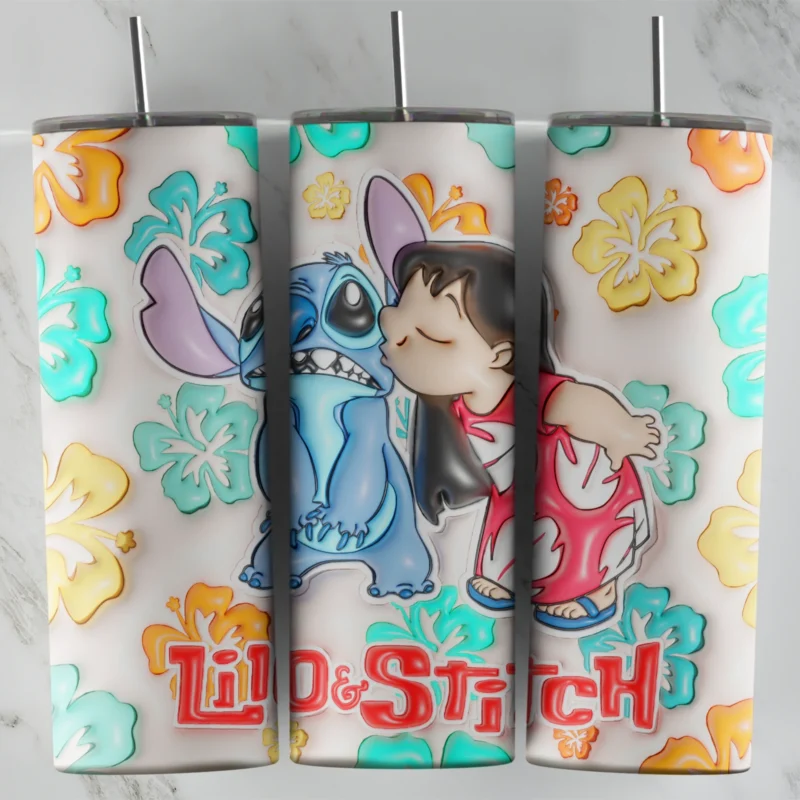 20 Oz 3D Inflated Lilo Stitch 3 Tumbler Cup Design