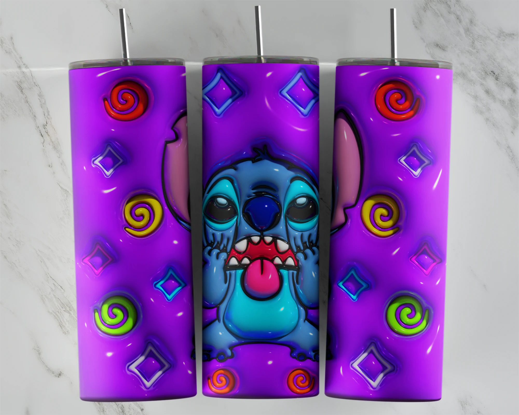 3D Inflated Lilo Stitch 4 20 oz tumbler sublimation wrap