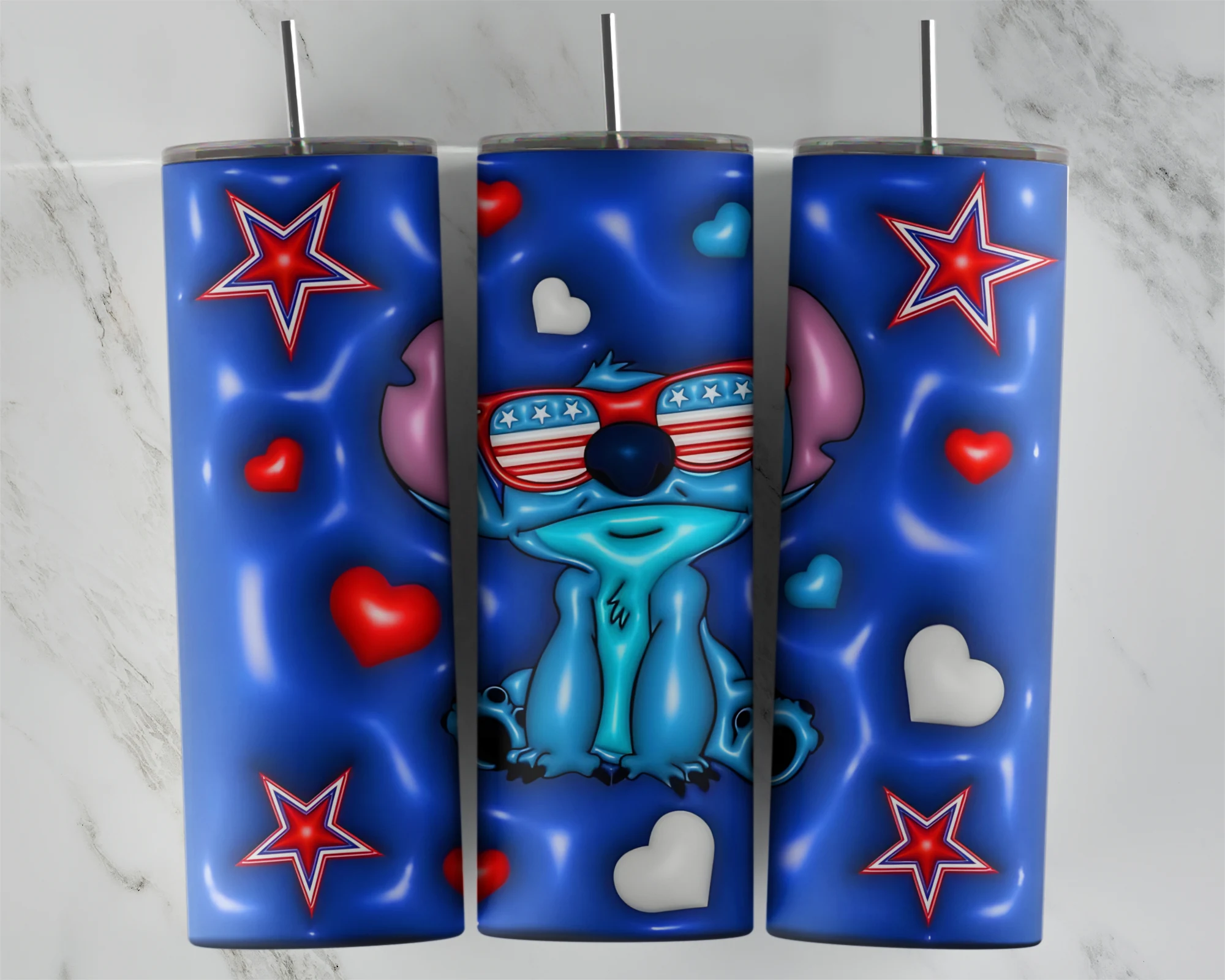 20 Oz 3D Inflated Lilo Stitch 6 Tumbler Cup Design