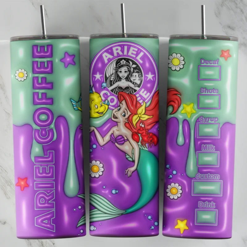 3D Inflated Little Mermaid 5 20 oz tumbler sublimation wrap