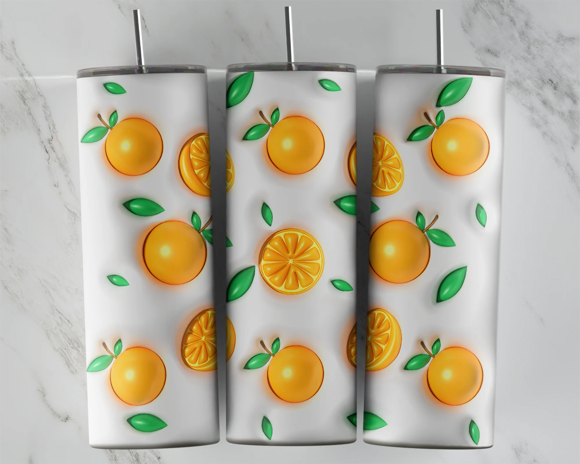 3D Inflated Orange 20 oz tumbler sublimation wrap