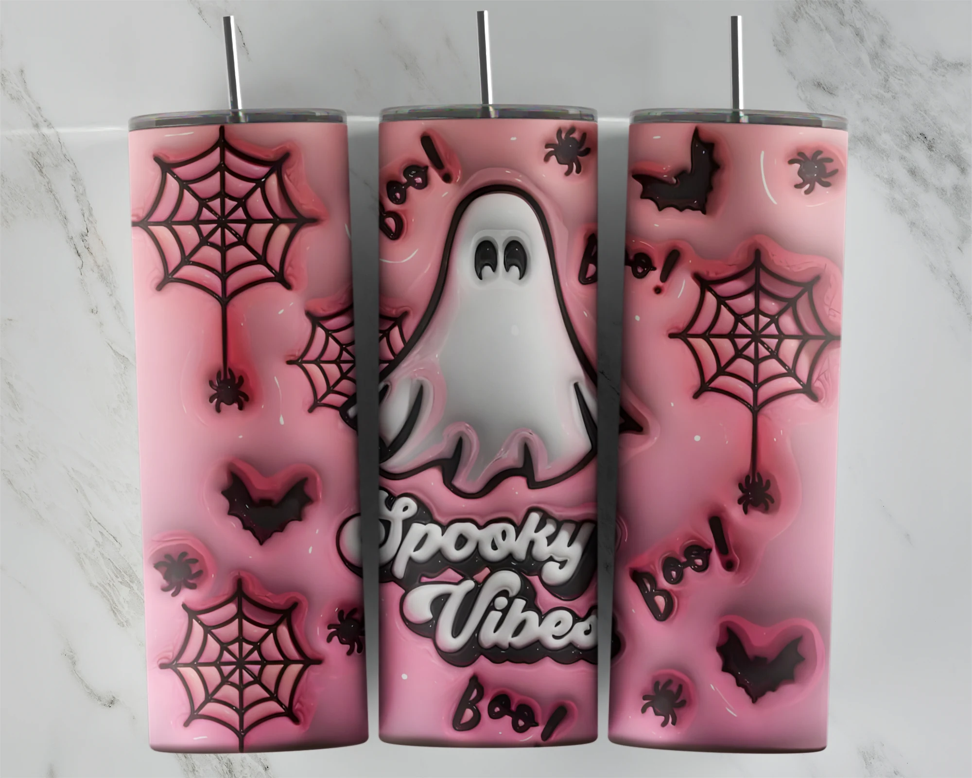 3D Inflated Spooky Vibes 20 oz tumbler sublimation wrap