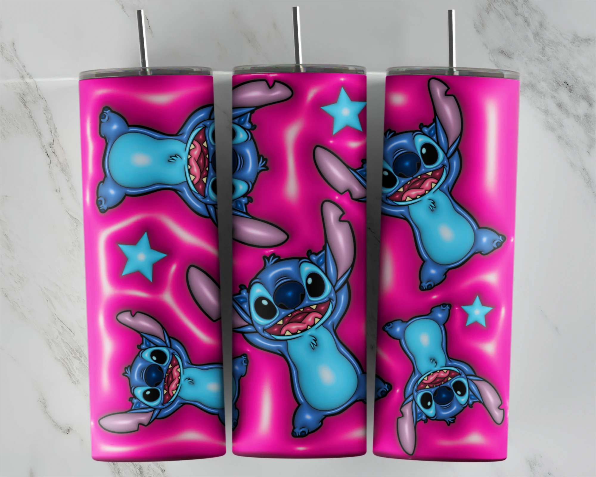 20 Oz 3D Inflated Stitch 4 Tumbler Cup Design