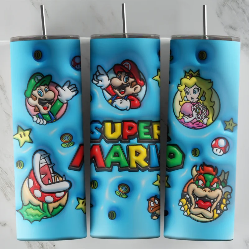 3D Inflated Super Mario 2 20 oz tumbler sublimation wrap