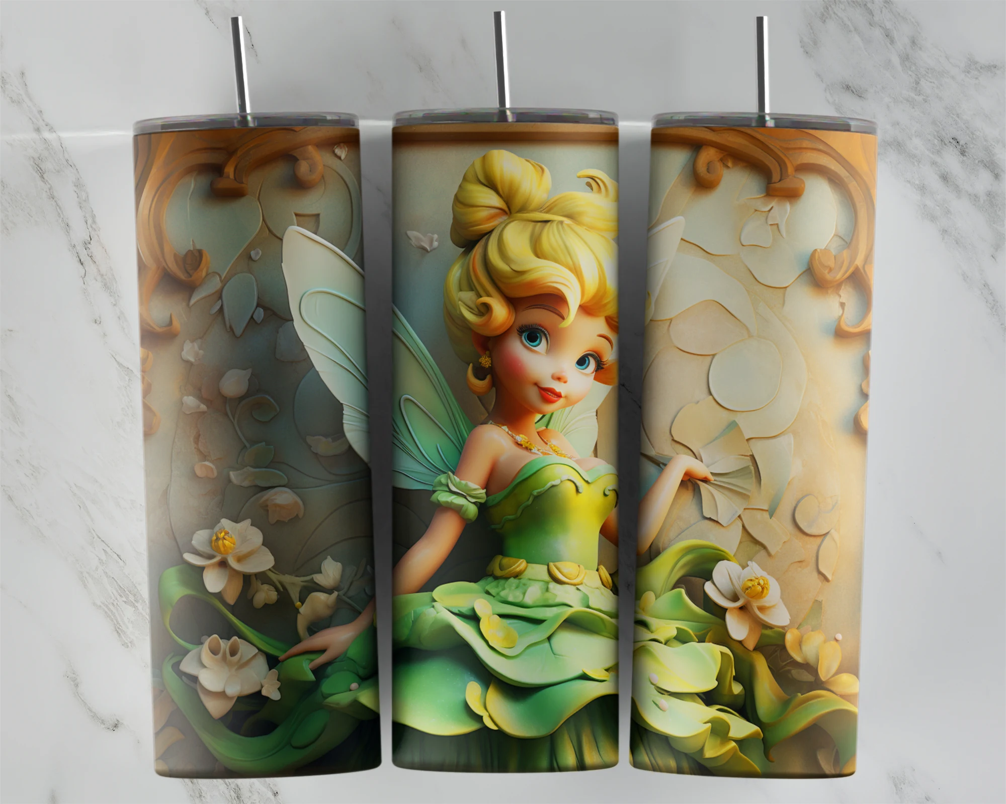 3D Inflated Tinker Bell 20 oz tumbler sublimation wrap