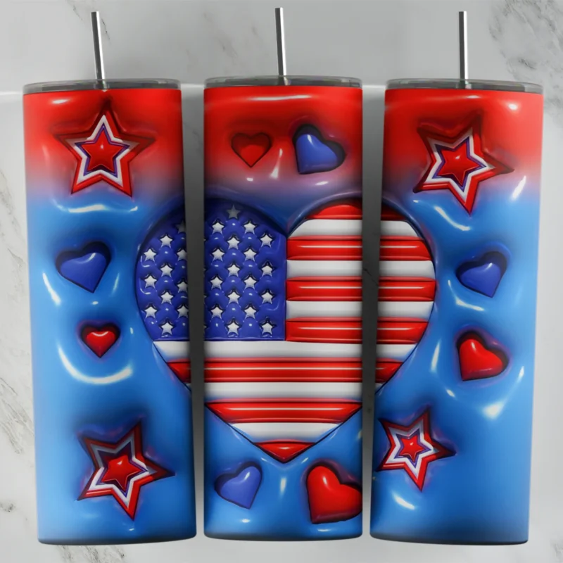 3D Inflated USA Flag 20 oz tumbler sublimation wrap