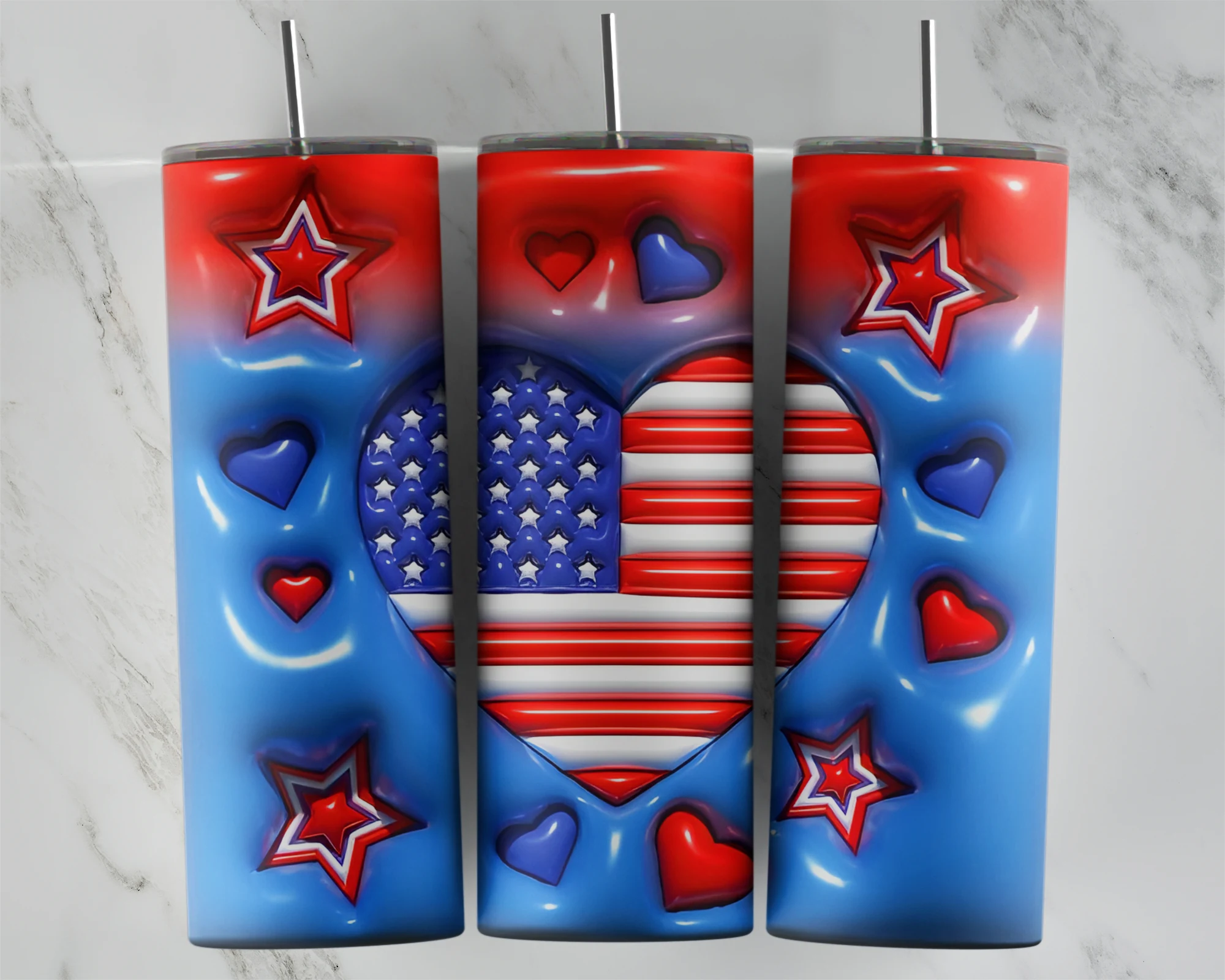 3D Inflated USA Flag 20 oz tumbler sublimation wrap