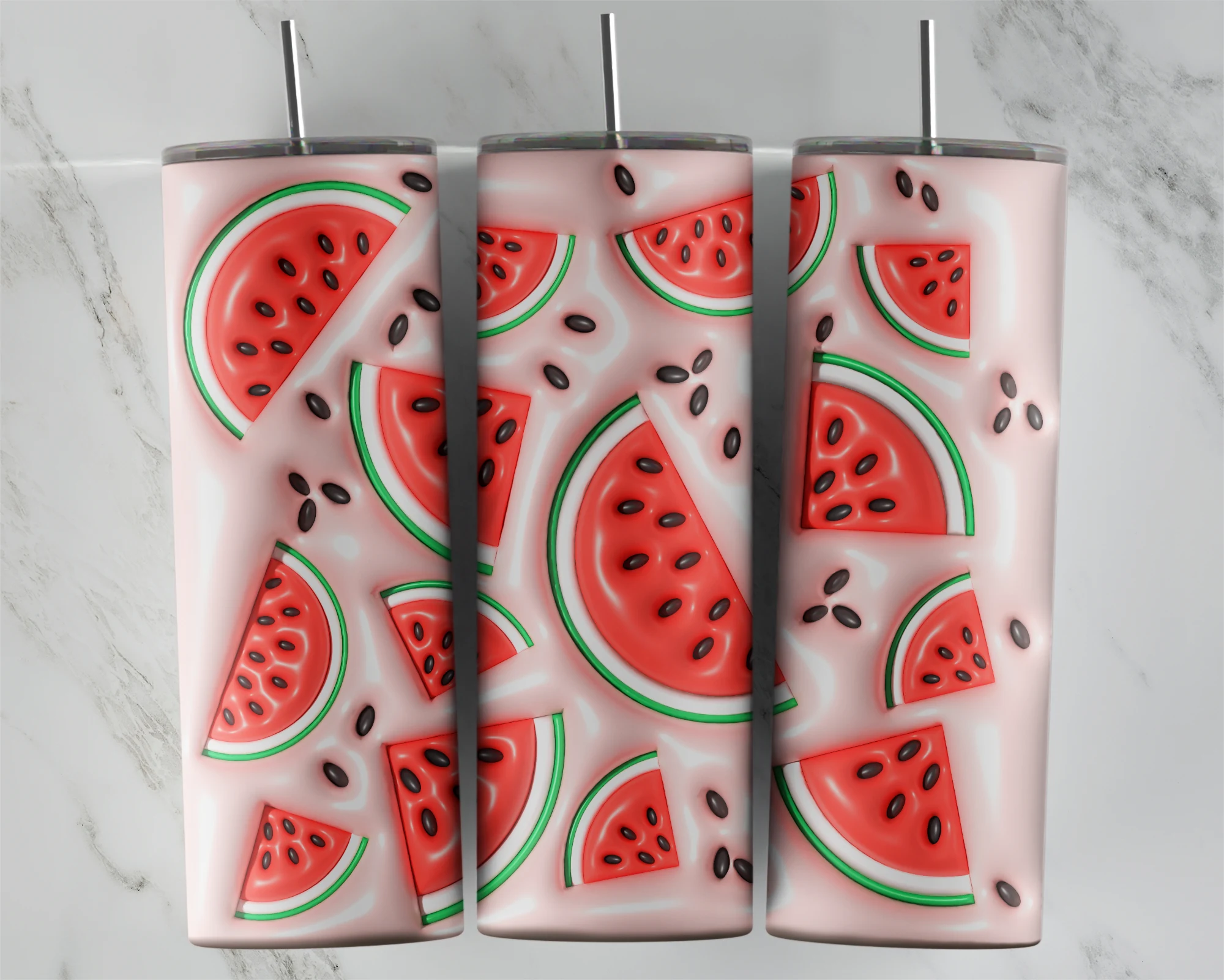 3D Inflated Watermelon 20 oz tumbler sublimation wrap