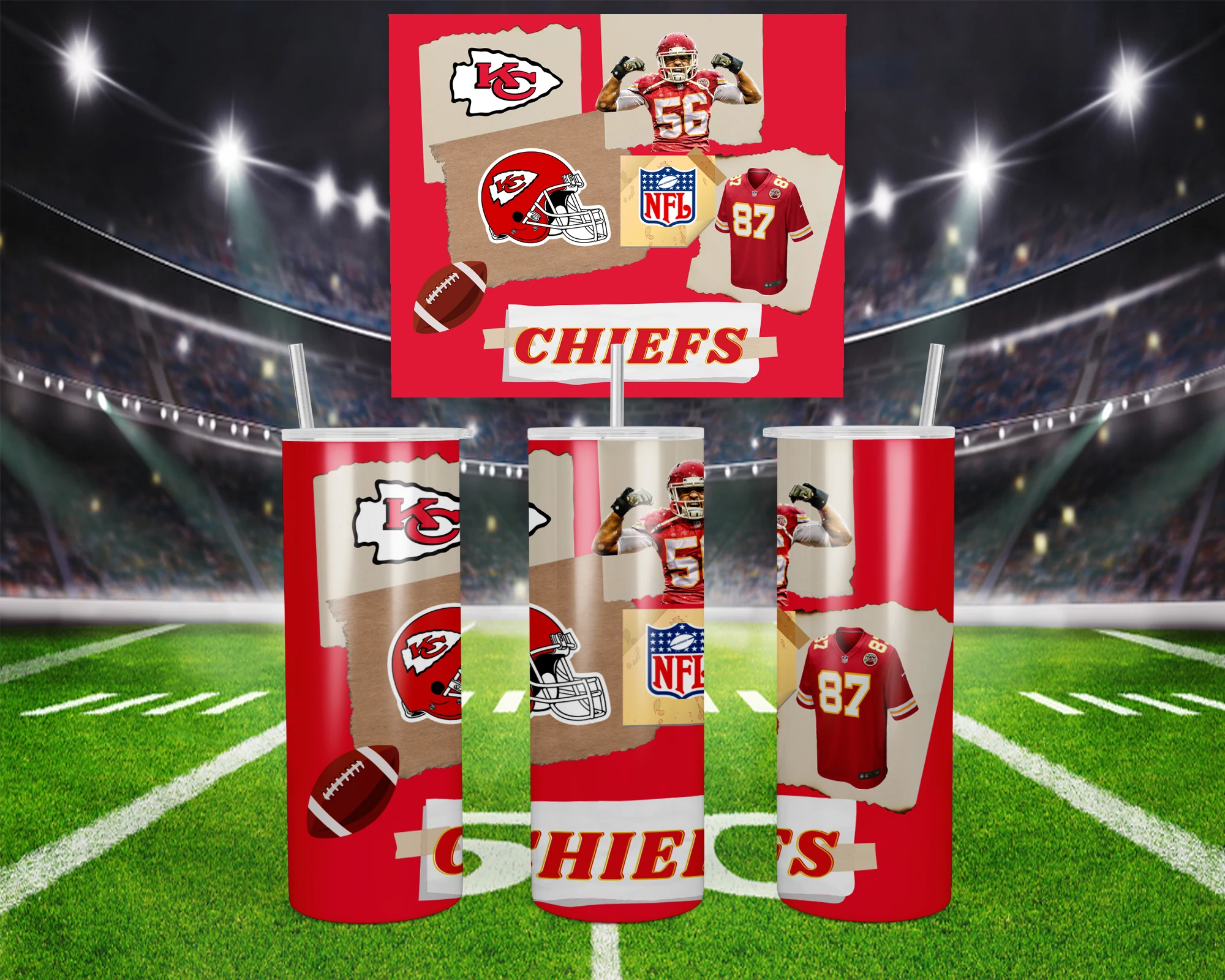 3D Kansas City Chiefs 20 oz tumbler sublimation wrap