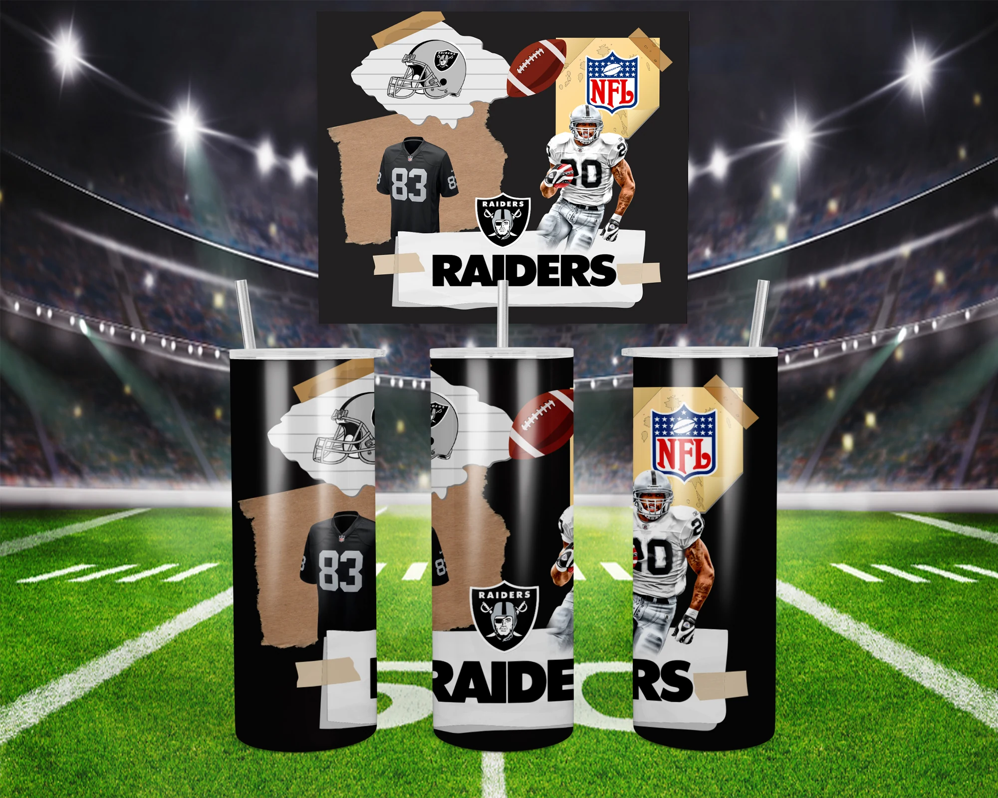 3D Las Vegas Raiders 20 oz tumbler sublimation wrap
