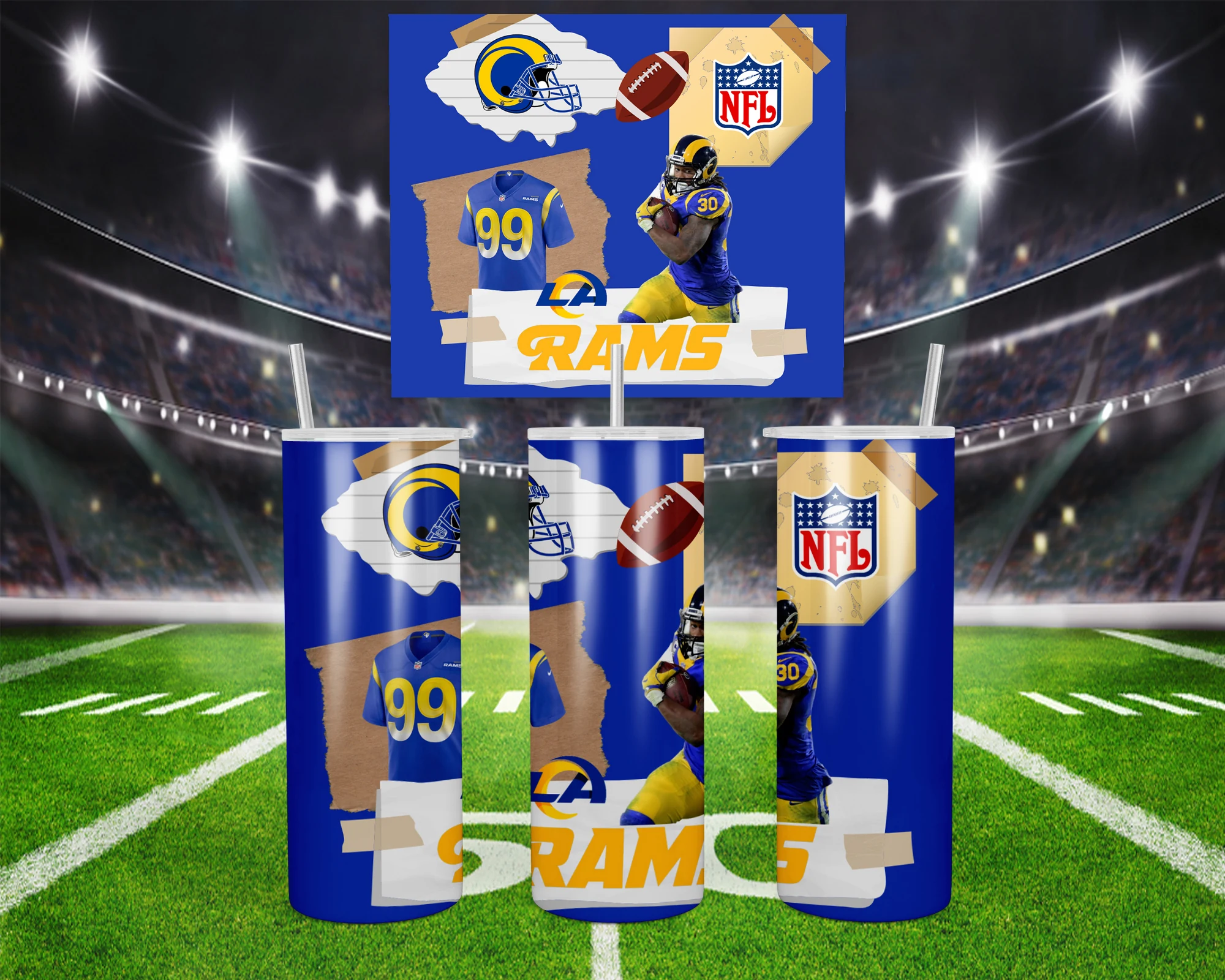 3D Los Angeles Rams 20 oz tumbler sublimation wrap