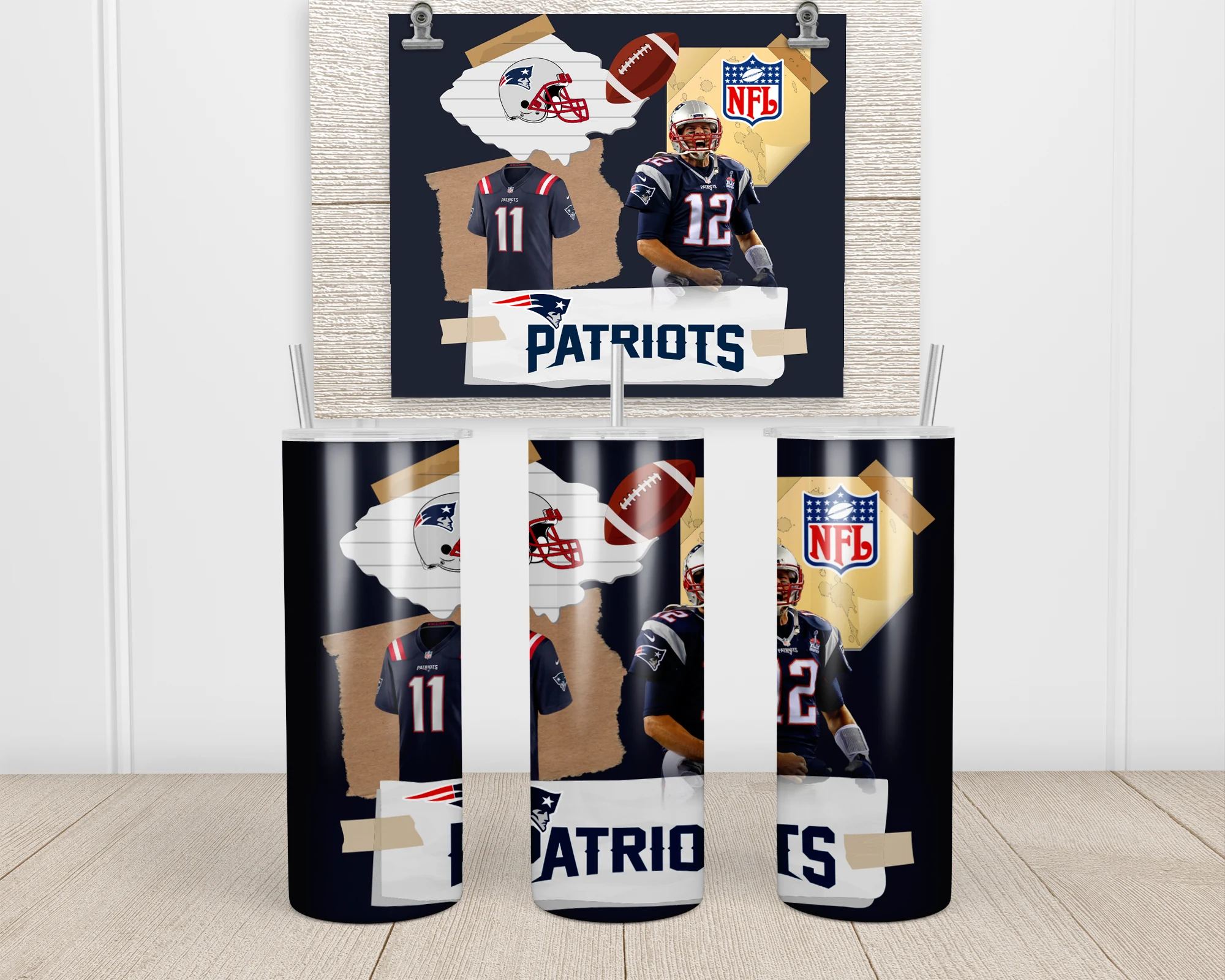 3D New England Patriots 20 oz tumbler sublimation wrap