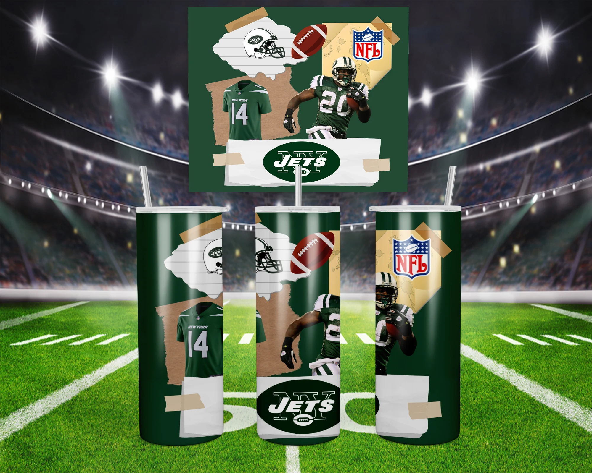 3D New York Jets 20 oz tumbler sublimation wrap