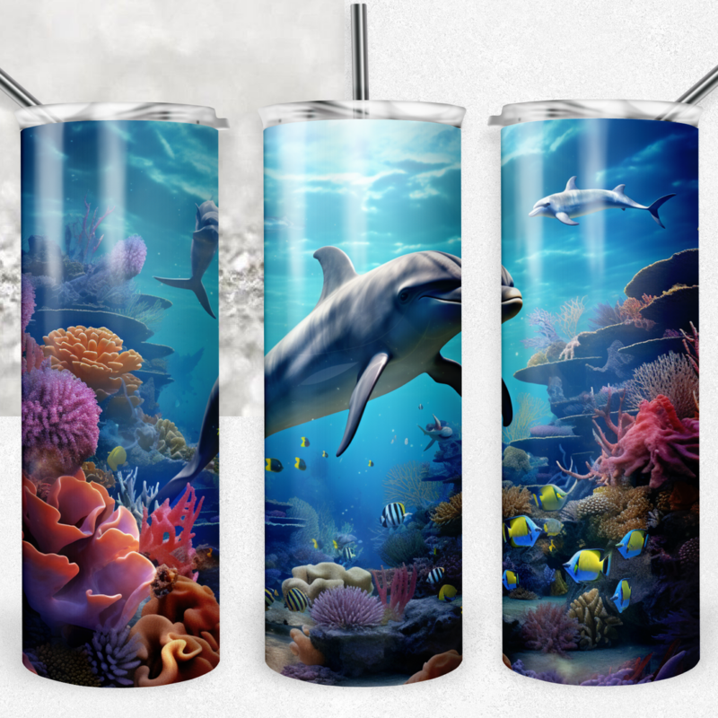 3d Ocean Dolphin 20 oz tumbler sublimation wrap
