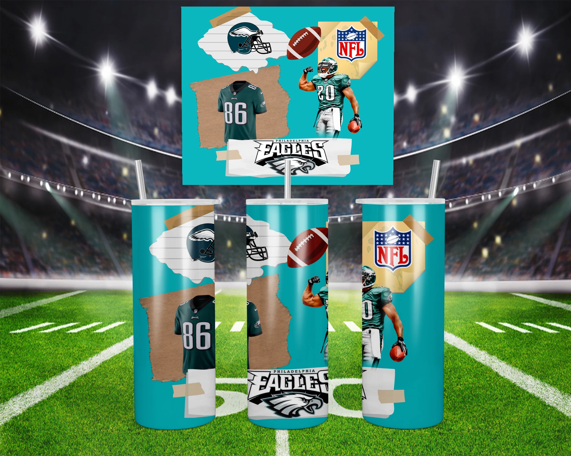 3D Philadelphia Eagles 20 oz tumbler sublimation wrap