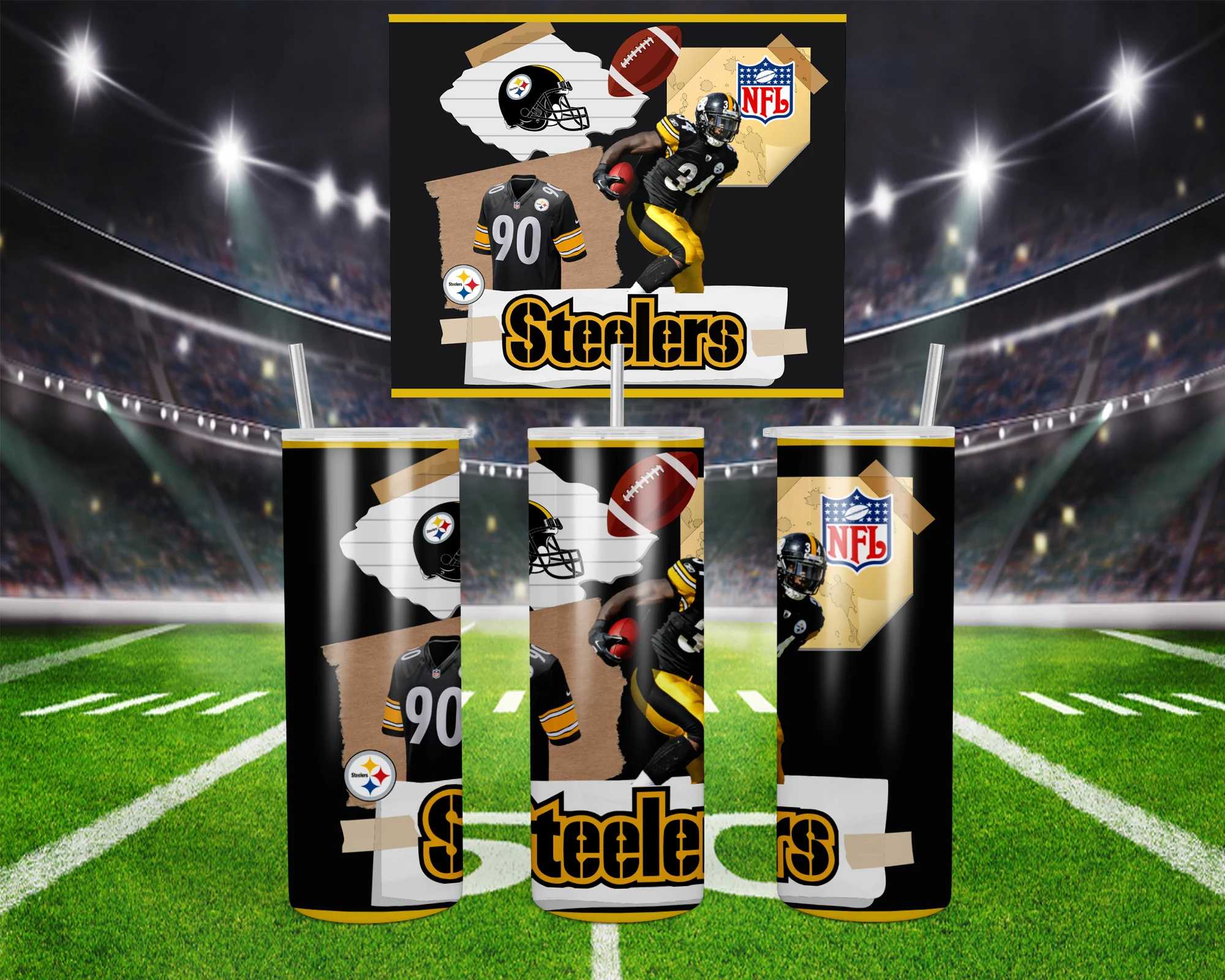 3D Pittsburgh Steelers 20 oz tumbler sublimation wrap
