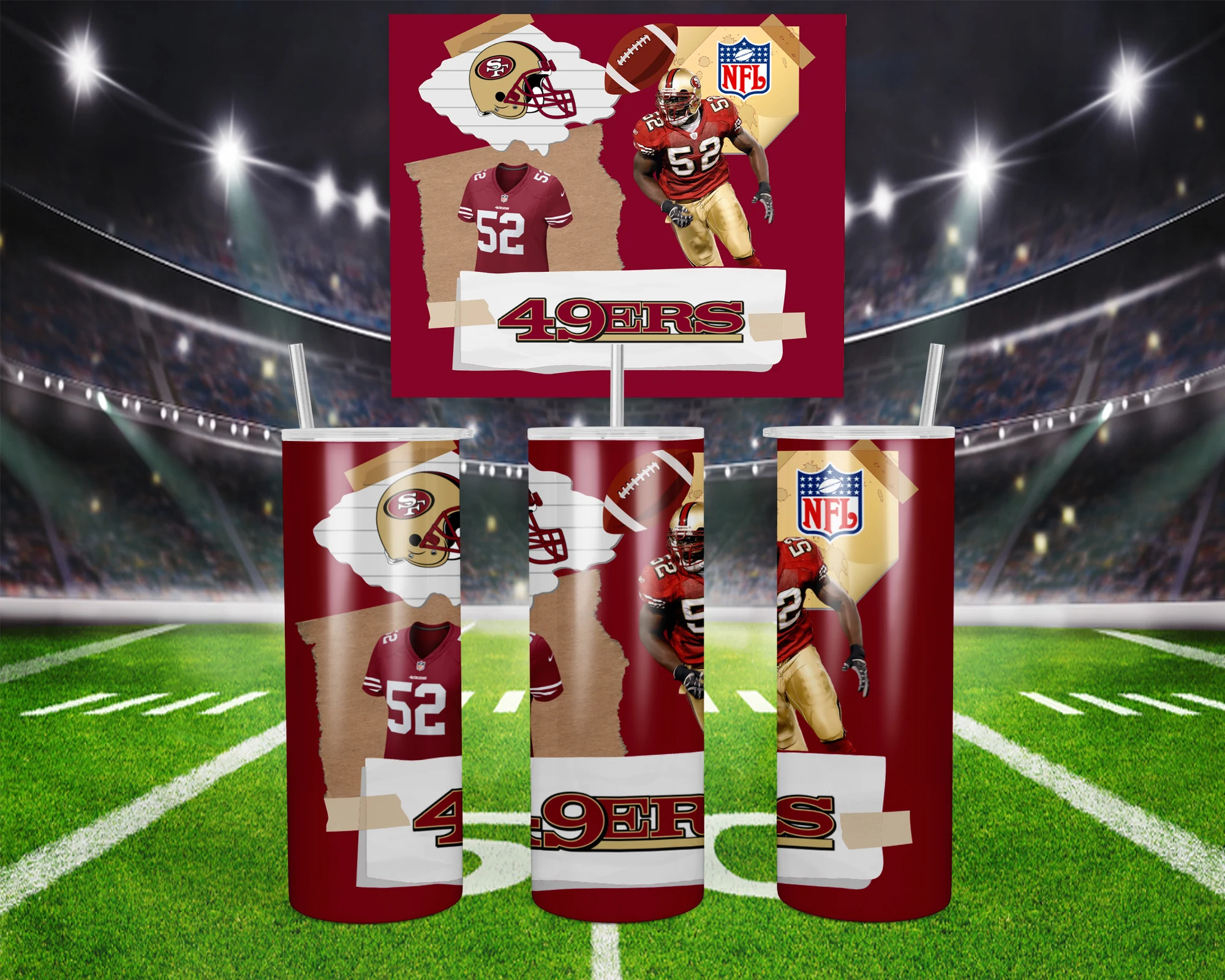 3D San Francisco 49ers 20 oz tumbler sublimation wrap